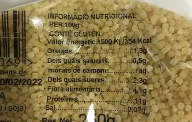 Pastes per a sopa nutrition facts table