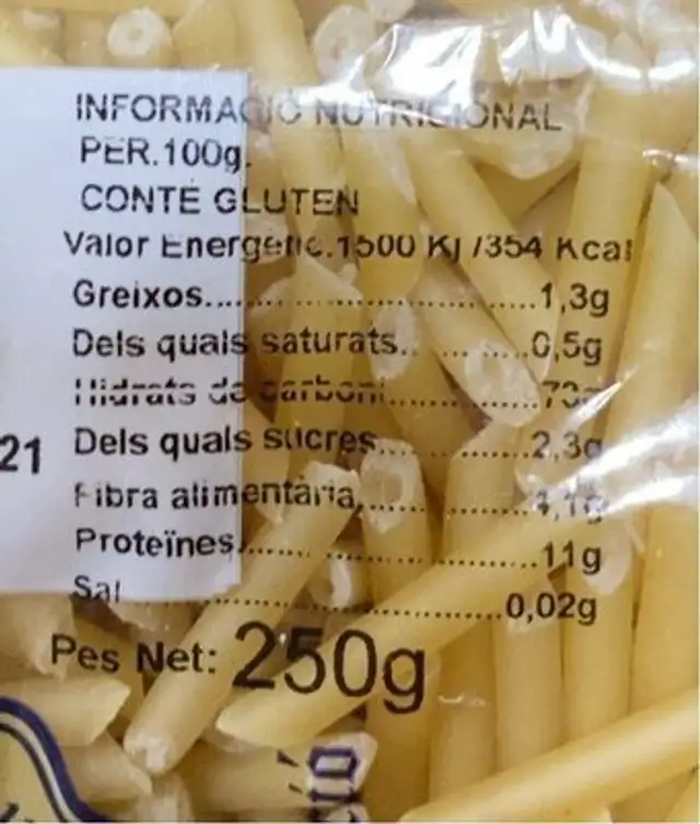 PLUMETES, pasta sin huevo nutrition facts table