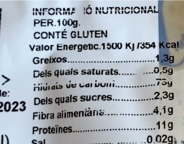 Pasta Sanmartí nutrition facts table
