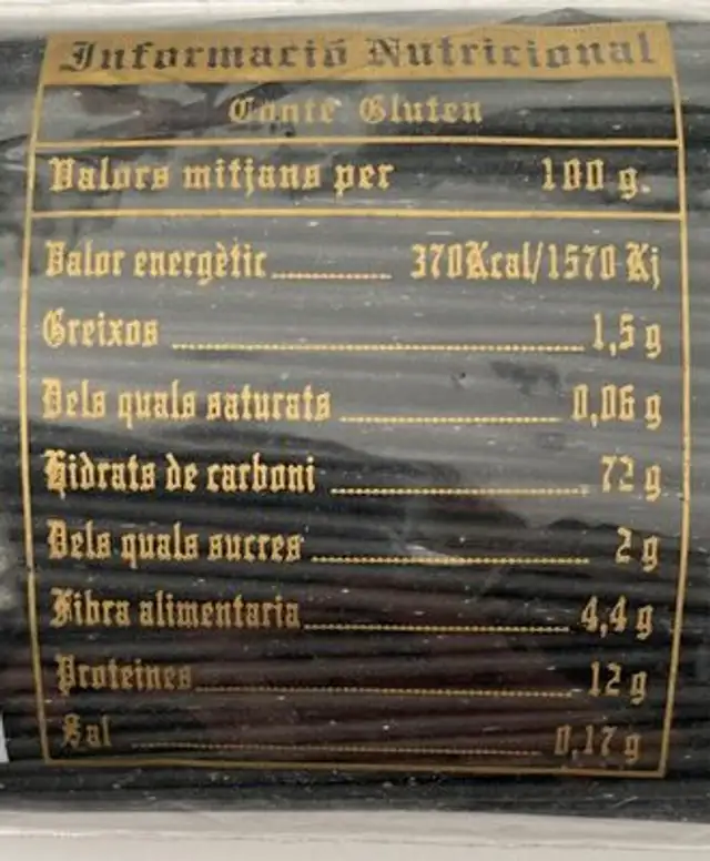 espagetis tinta sepia nutrition facts table