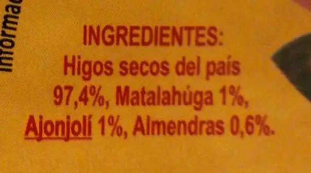 Pasta de higo ingredients label