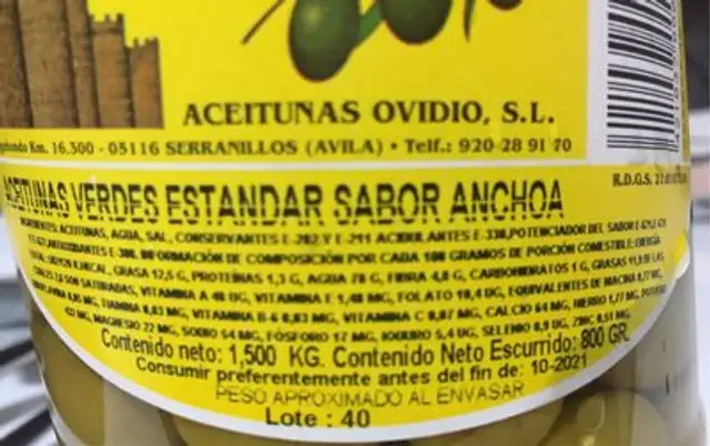 Aceitunas nutrition facts table