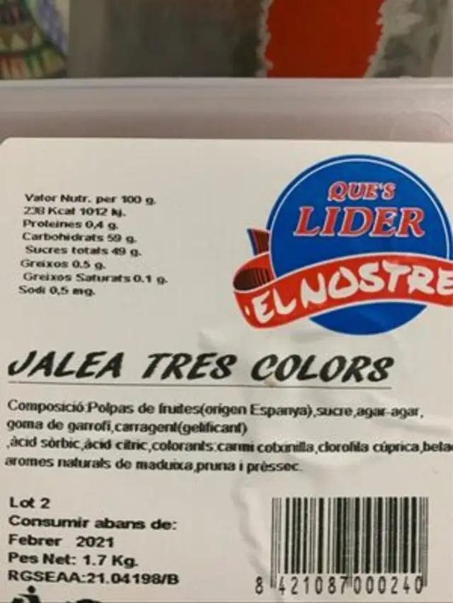 Jalea 3 colores nutrition facts table