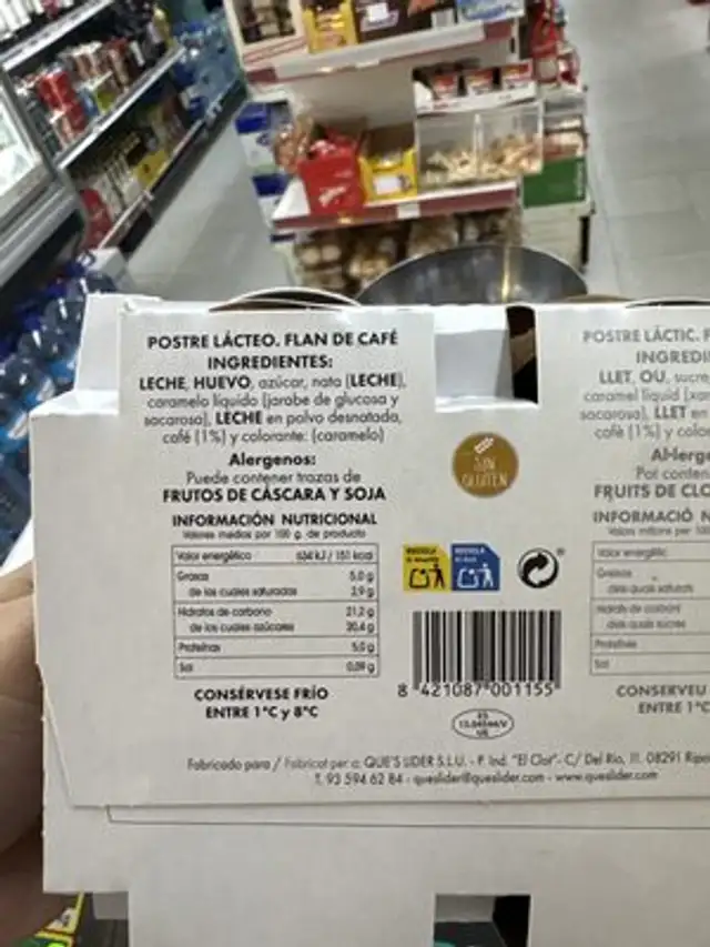 Flam de cafè ingredients label