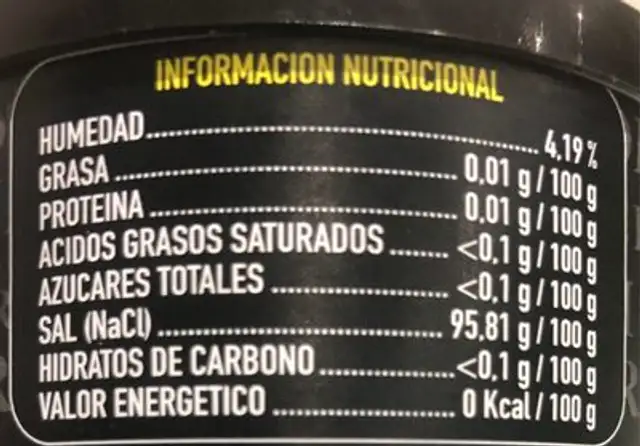 Flor De Sal Natural nutrition facts table