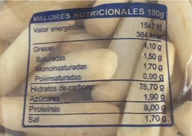 Picos Palillos nutrition facts table