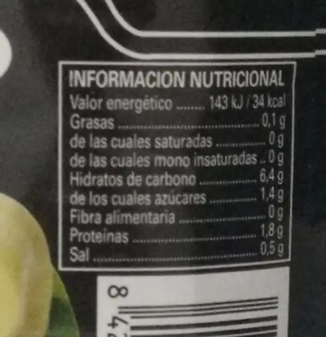 Alcachofas en lata nutrition facts table