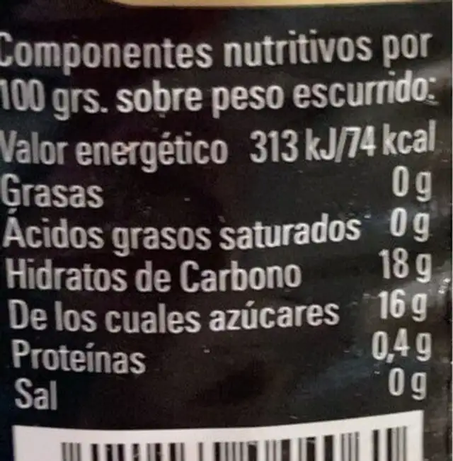 Unknown nutrition facts table
