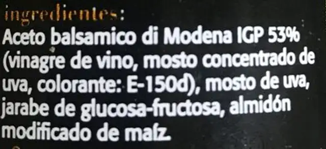 Crème de vinaigre ingredients label