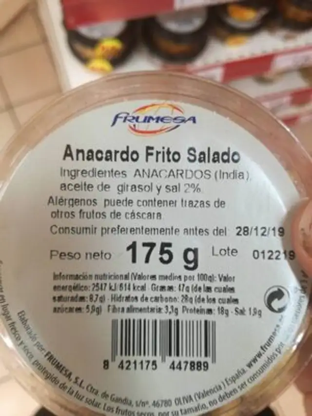 Unknown nutrition facts table