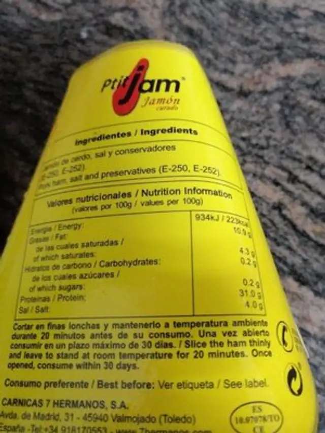 Schinken spanischer am Stück nutrition facts table