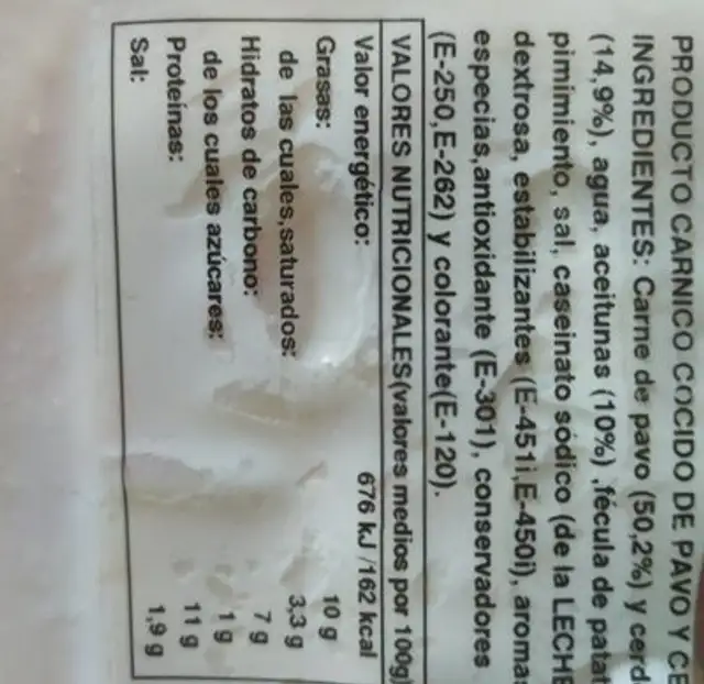Pavo olivas nutrition facts table