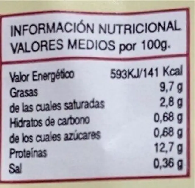 Huevos nutrition facts table