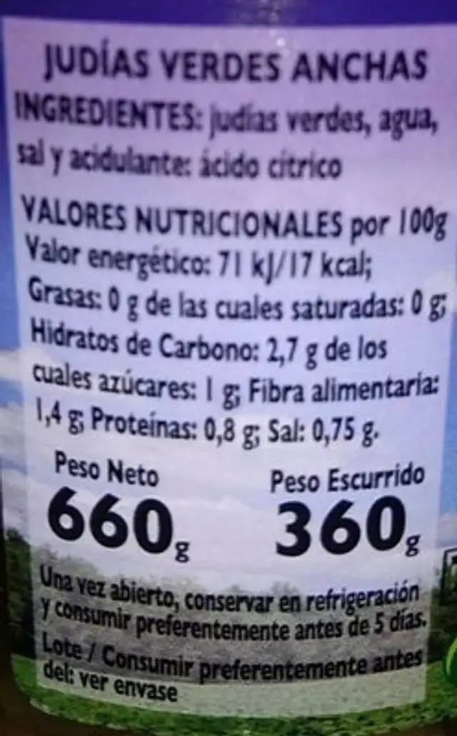 Haricots verts Extra nutrition facts table