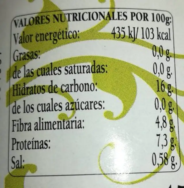 Alubias blancas "manteca" Extra nutrition facts table