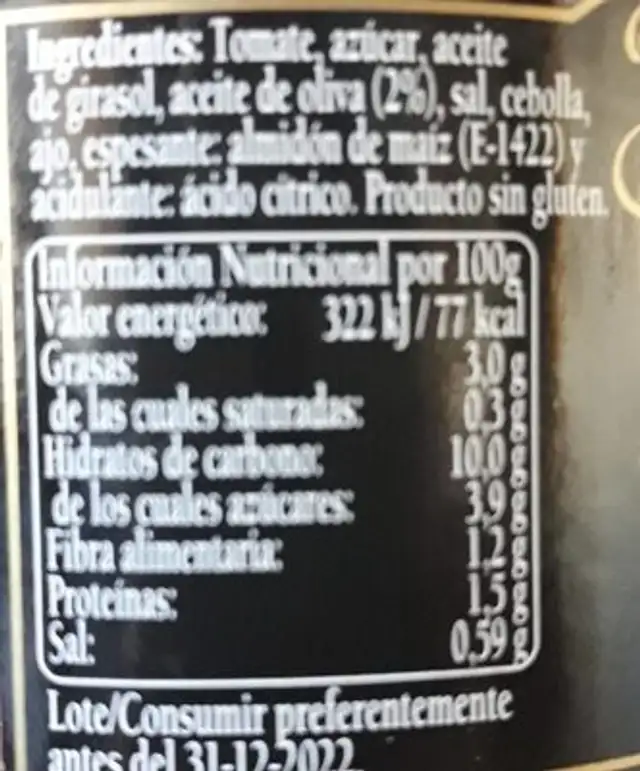 Tomate frito con aceite de oliva nutrition facts table