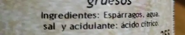 Espárragos Cortos nutrition facts table
