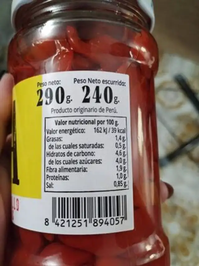 Pimientos del piquillo al ajillo hechos tiras nutrition facts table