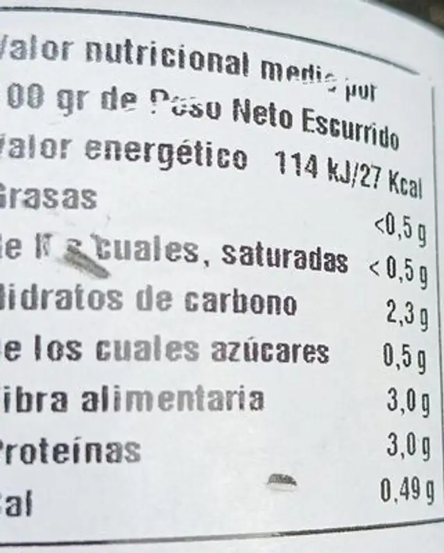 Espinacas extra nutrition facts table