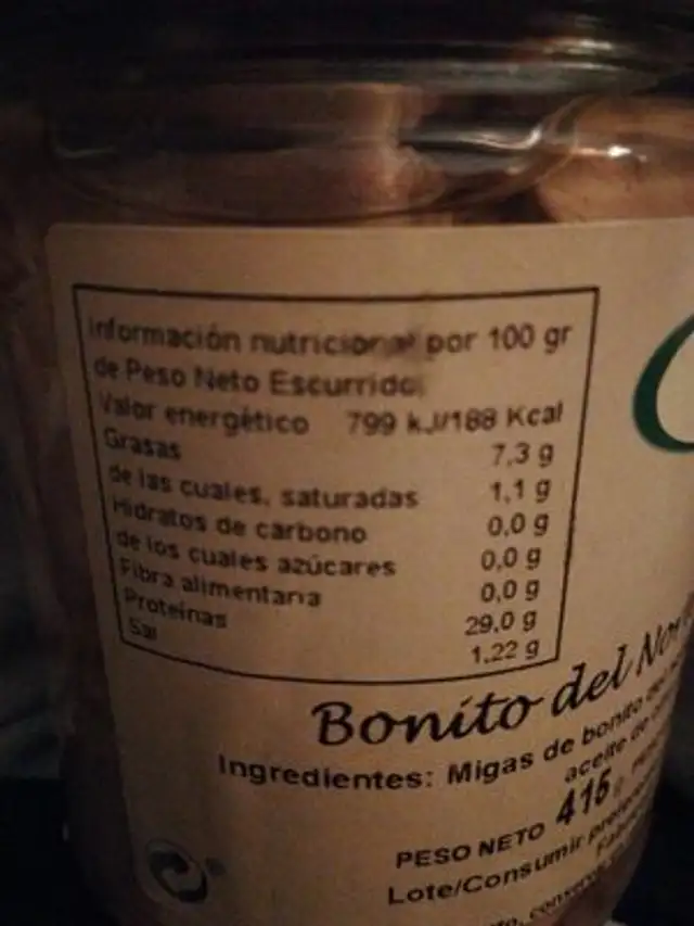 Bonito nutrition facts table