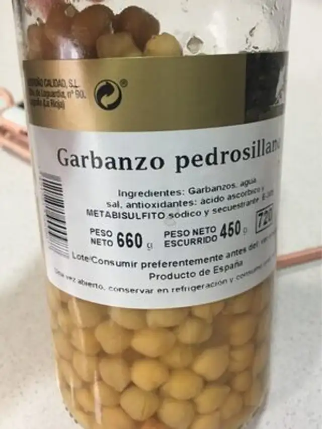 Garbanzos nutrition facts table