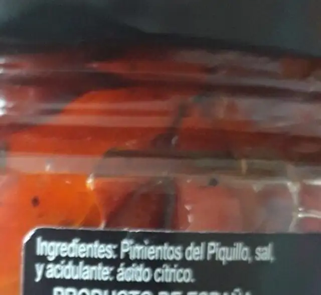 Pimientos del Piquillo de Lodosa, enteros extra ingredients label