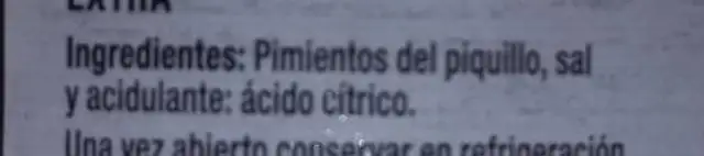 Pimientos del Piquillo Enteros nutrition facts table