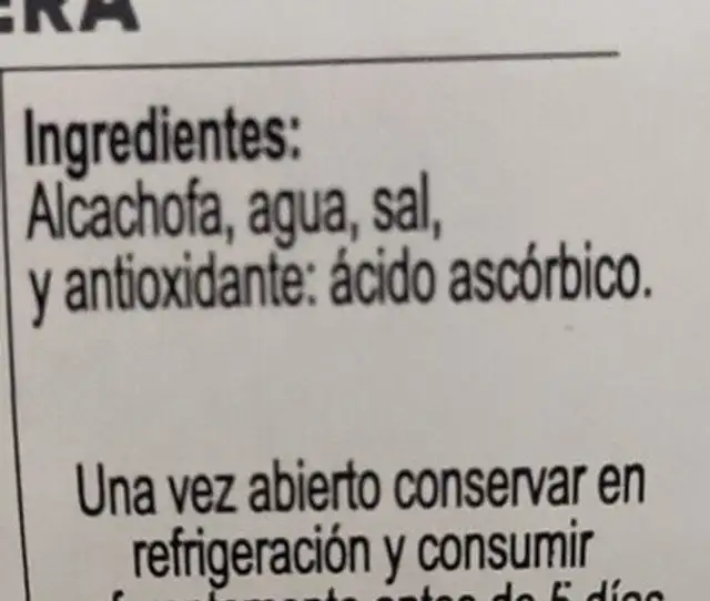 Cargar selección Alcachofas de Tudela ingredients label