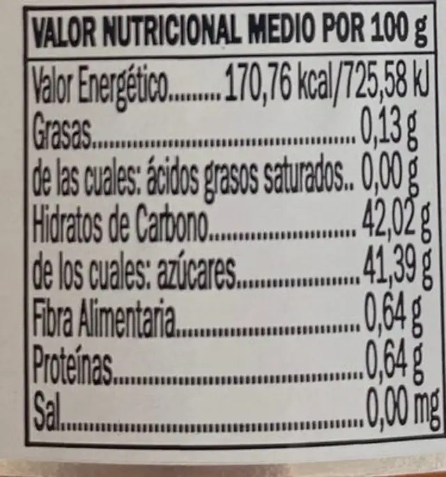 Mermelada de melocotón - Mama Lili nutrition facts table