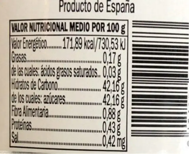 Mermelada Extra Fresa nutrition facts table