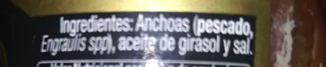 Filetes de anchoas ingredients label