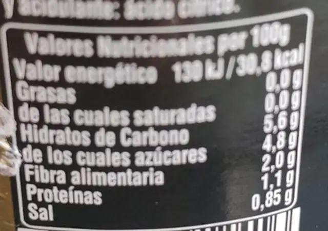 Pimientos del piquillo. Tiras Primera nutrition facts table