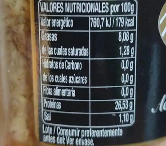 Bonito en aceite de girasol nutrition facts table