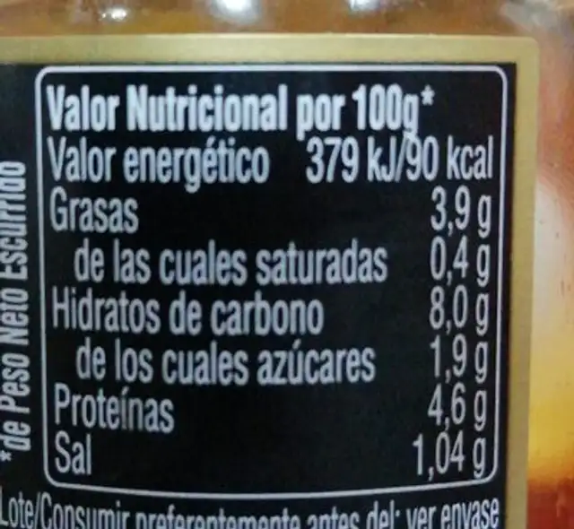Ensalada de mar y campo nutrition facts table
