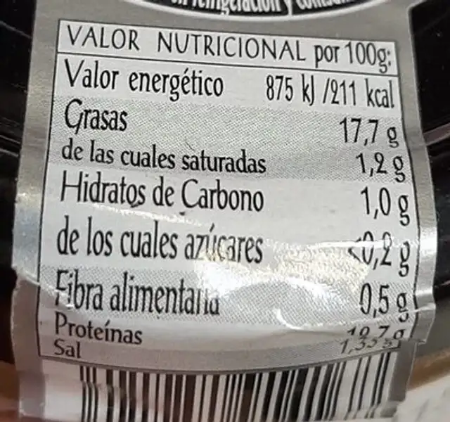 Mousse Bonito nutrition facts table