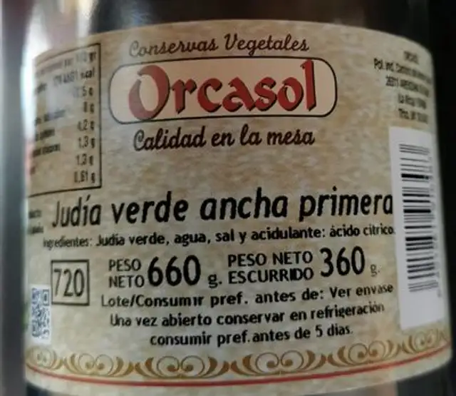 Judia verde ancha nutrition facts table