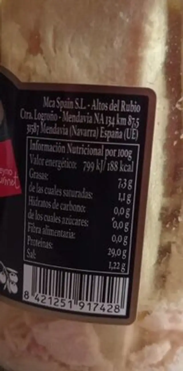 Bonito del Norte nutrition facts table