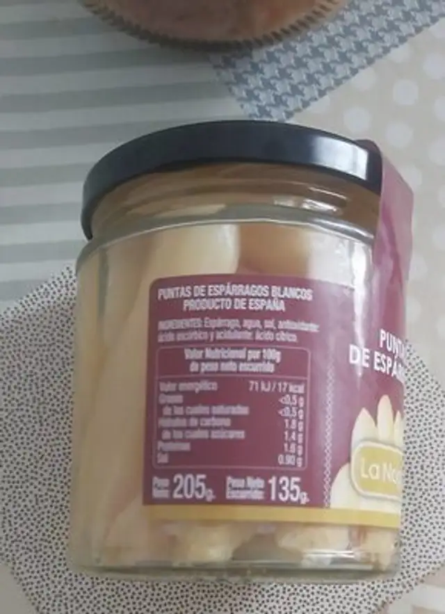Puntas de espárragos nutrition facts table