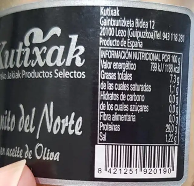 Bonito del norte nutrition facts table