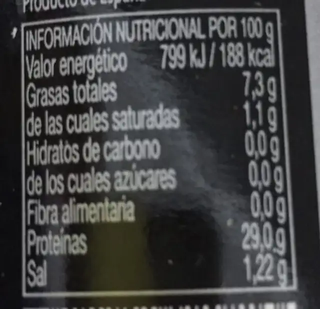 Kutixak Bonito del Norte nutrition facts table