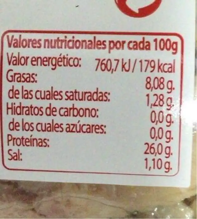 Bonito en escabeche nutrition facts table