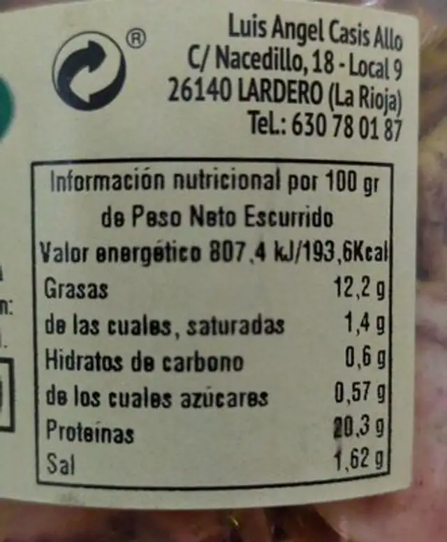 Tacos de Mar nutrition facts table