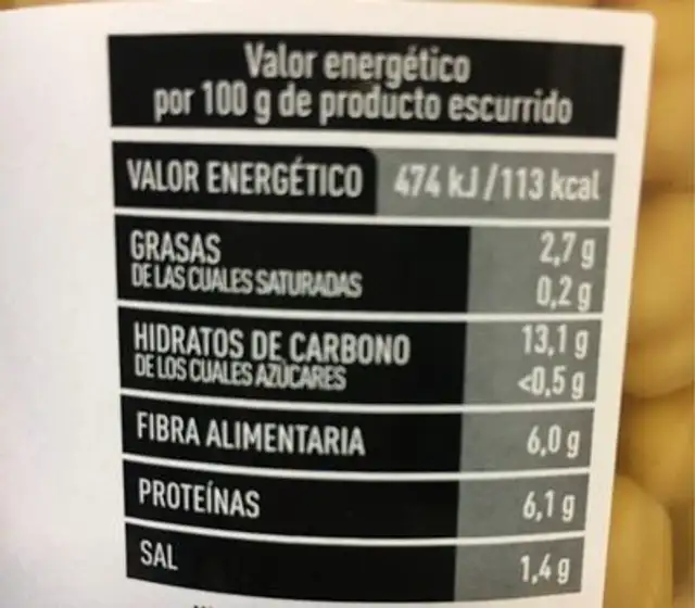 Garbanzos con trufa nutrition facts table