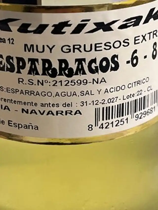 Espárragos muy gruesos ingredients label