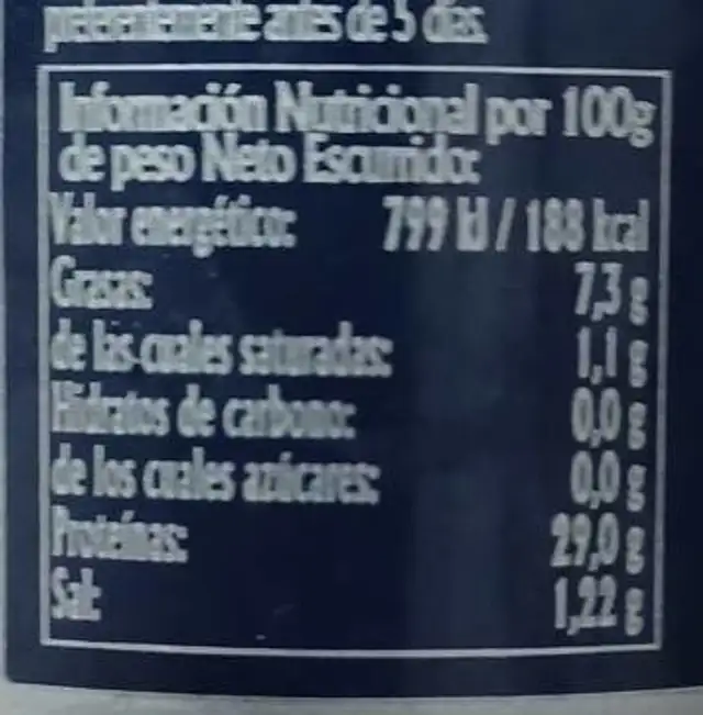 Lomos de bonito nutrition facts table