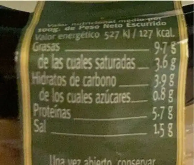 Mouse de boletus nutrition facts table
