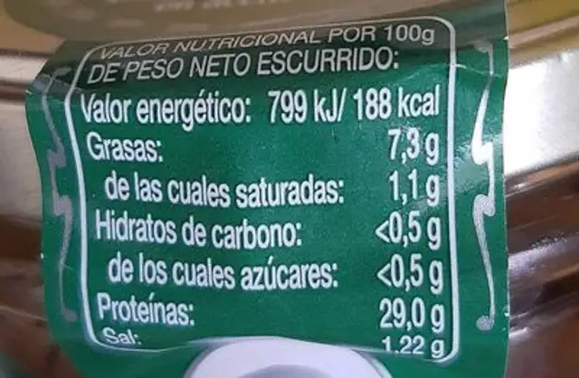 Lomos de bonito en aceite de oliva nutrition facts table