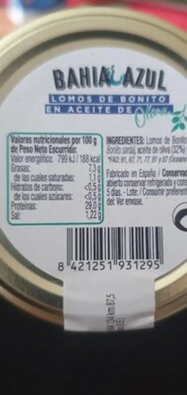 Lomos de bonito nutrition facts table