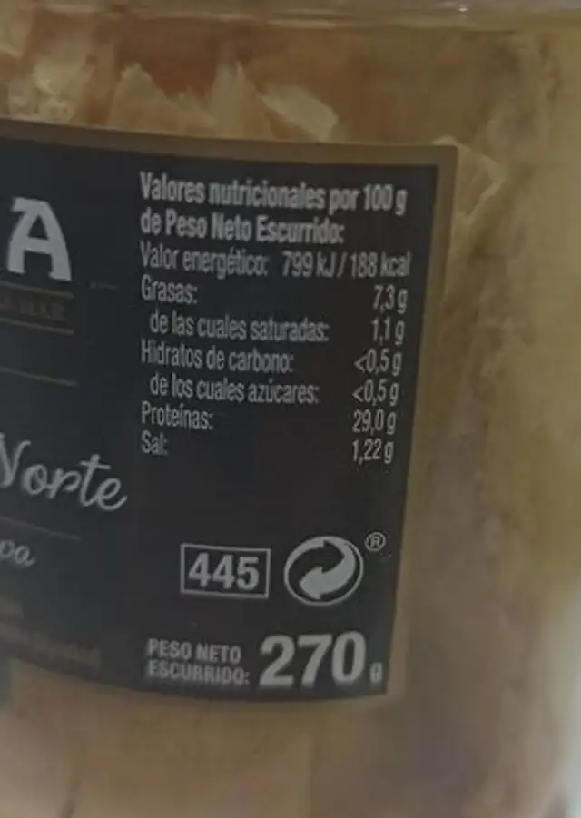 Lomos de Bonito del Norte nutrition facts table
