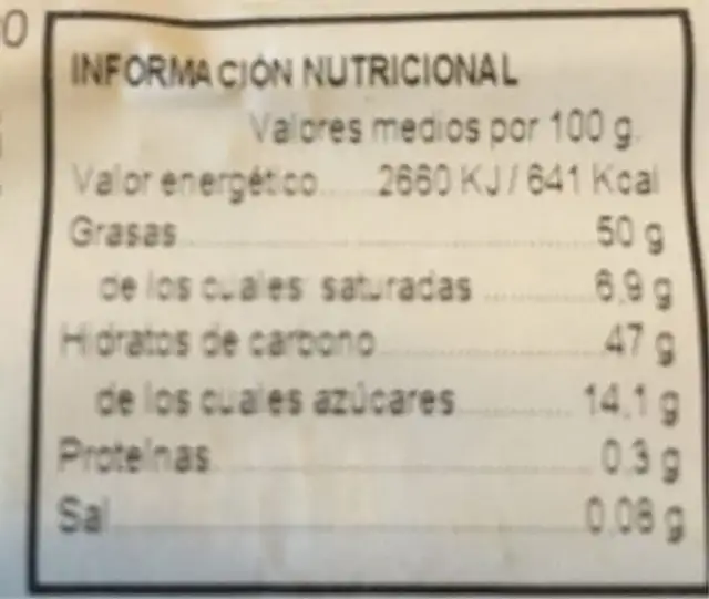 Flores Artesanas nutrition facts table